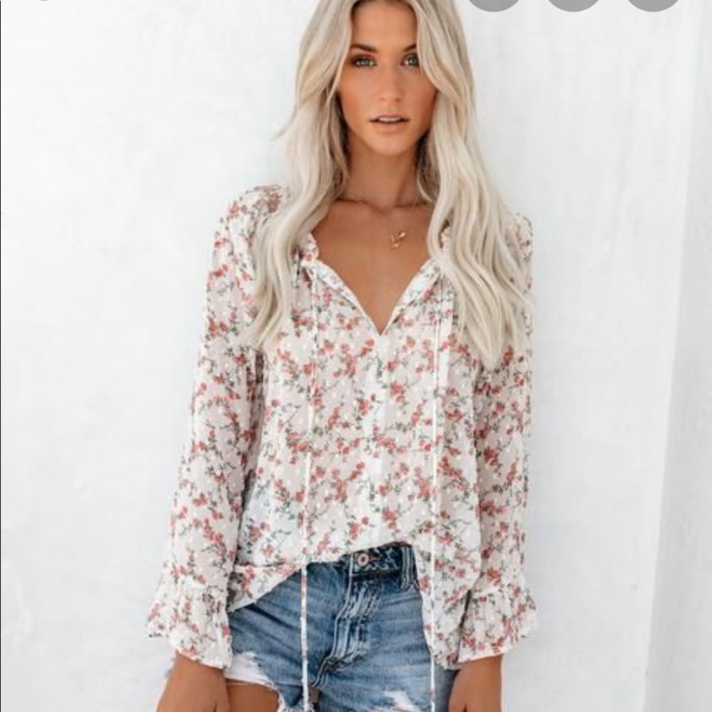 Vici Floral Blouse Swiss Dot NWOT